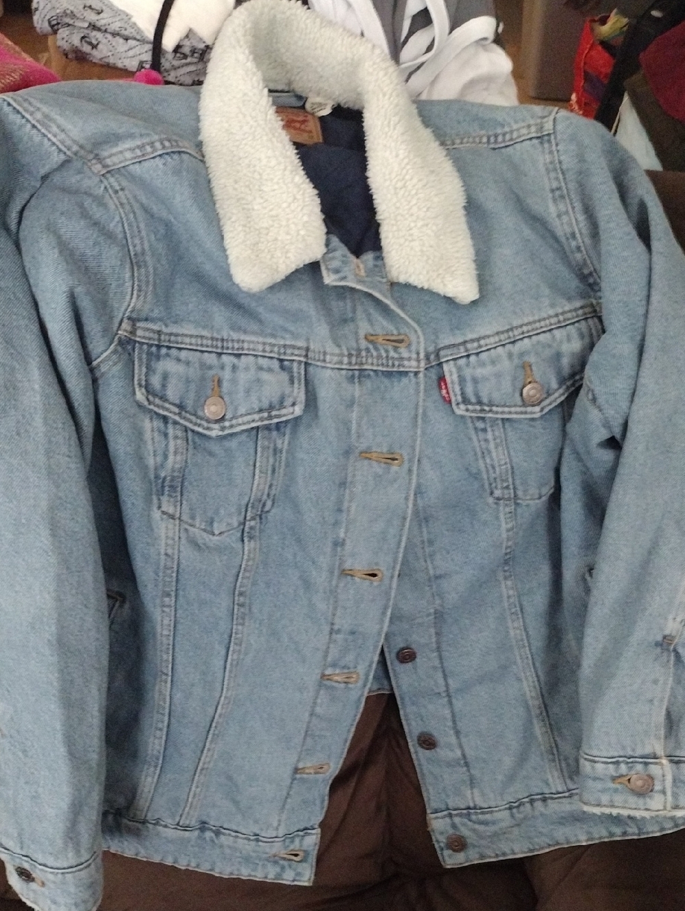 Levi's Light Blue Denim Jacket with White Sherpa Collar